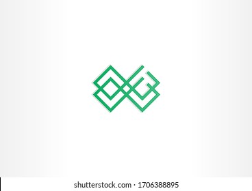 Concepto de diseño del logotipo del vector geométrico de línea verde. Símbolo vector cuadrado de línea