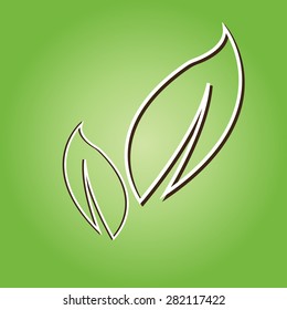 Line Green Leaf Icon on Green Background Vector Illustration.