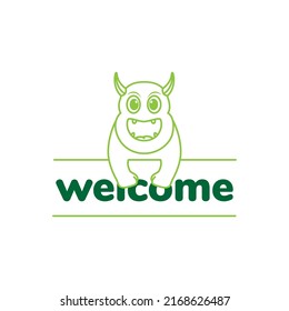 line green monster big smile cute logo design vector graphic symbol icon illustration creative idea