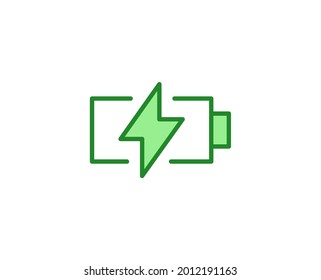 Line Green power icon isolated on white background. Outline symbol for website design, mobile application, ui. Electronics pictogram. Vector illustration, editorial stroсk. 