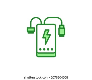 Line Green power icon isolated on white background. Outline symbol for website design, mobile application, ui. Electronics pictogram. Vector illustration, editorial stroсk. 