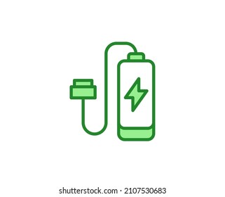 Linie Green Power Symbol einzeln auf weißem Hintergrund. Umrisssymbol für Webdesign, mobile Applikation, i. Elektronik-Piktogramm. Vektorgrafik, redaktionelle с k. 