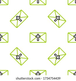 Line Greeting card with Happy Easter icon isolated seamless pattern on white background. Celebration poster template for invitation or greeting card.  Vector Illustration