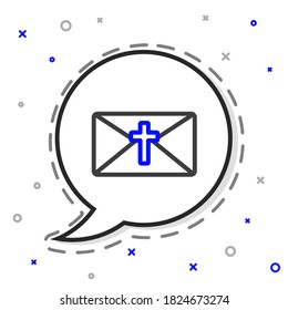 Line Greeting card with Happy Easter icon isolated on white background. Celebration poster template for invitation or greeting card. Colorful outline concept. Vector Illustration