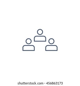 line group of people icon or button in flat style with long shadow, isolated vector illustration on white transparent background