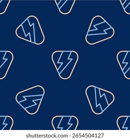 Line Guitar pick icon isolated seamless pattern on blue background. Musical instrument.  Vector