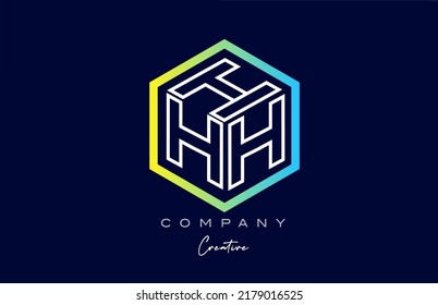 line H three letter cube alphabet letter logo icon design with polygon design. Creative template for business and company in blue and yellow colors