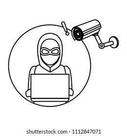 line hacker with laptop data and video camera