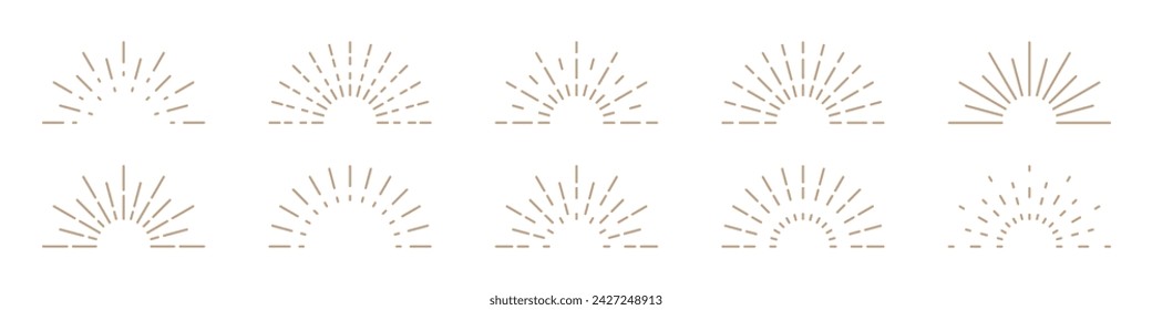 Line Half Sunburst Natural Color Frame Icon Set