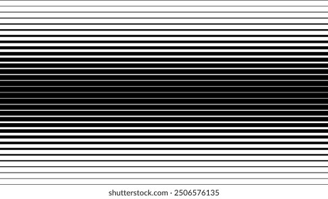 Line Halftone Gradation Abstract Pattern. Straight Lines Smooth Gradient Fade Texture Background. Black and White Parallel Stripes Thick to Thin Transition Effect. Vector Illustration.