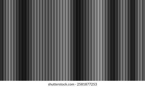 Line Halftone Gradation Abstract Pattern. Straight Lines Smooth Gradient Fade Texture Background. Black and White Parallel Stripes Thick to Thin Transition Effect. Vector Illustration.