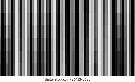 Line Halftone Gradation Abstract Pattern. Straight Lines Smooth Gradient Fade Texture Background. Black and White Parallel Stripes Thick to Thin Transition Effect. Vector Illustration.