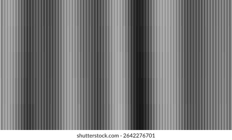 Line Halftone Gradation Abstract Pattern. Straight Lines Smooth Gradient Fade Texture Background. Black and White Parallel Stripes Thick to Thin Transition Effect. Vector Illustration.