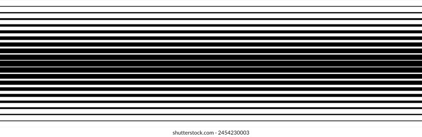 Line halftone gradation texture. Fading horizontal stripe gradient background. Repeating wide pattern backdrop. Black parallel thin line wallpaper for overlay, print, cover, graphic design. Vector