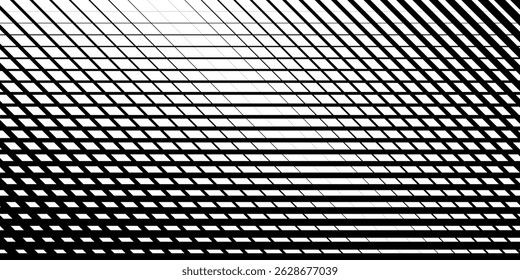 Line halftone gradation texture. Fading horizontal stripe gradient background. Repeating pattern backdrop. Black parallel thin to thick lines backdrop for overlay, print, cover, graphic design. Vector