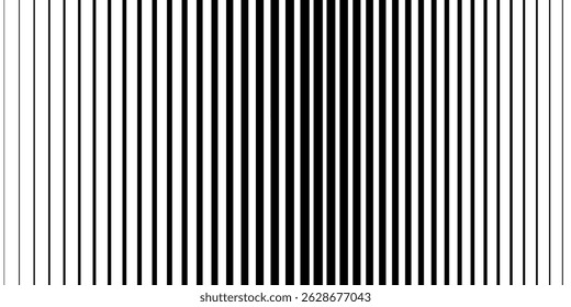 Line halftone gradation texture. Fading horizontal stripe gradient background. Repeating pattern backdrop. Black parallel thin to thick lines backdrop for overlay, print, cover, graphic design. Vector