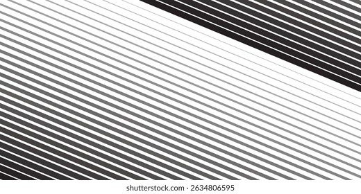 Line halftone gradation texture. Fading horizontal stripe gradient background. Repeating pattern backdrop. Black parallel thin to thick lines backdrop for overlay, print, cover, graphic design. Vector