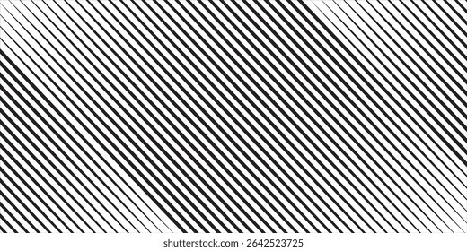 Line halftone gradation texture. Fading horizontal stripe gradient background. Repeating pattern backdrop. Black parallel thin to thick lines backdrop for overlay, print, cover, graphic design. Vector