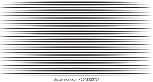 Line halftone gradation texture. Fading horizontal stripe gradient background. Repeating pattern backdrop. Black parallel thin to thick lines backdrop for overlay, print, cover, graphic design. Vector