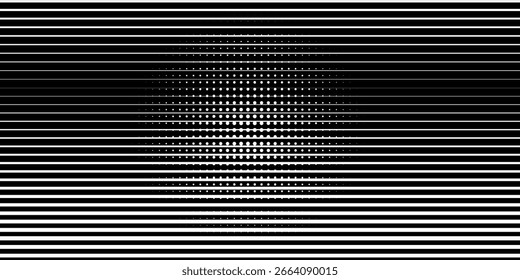 Line halftone gradation texture. Fading horizontal stripe gradient background. Repeating pattern backdrop. Black parallel thin to thick lines backdrop for overlay, print, cover, graphic design. Vector