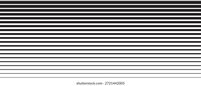 Textura de gradación de semitono de línea. Fondo de degradado de franja Horizontal en decoloración. Fondo de patrón de repetición. Fondo de líneas negras paralelas delgadas a gruesas para superposición, impresión, cubierta, Diseño gráfico. arte