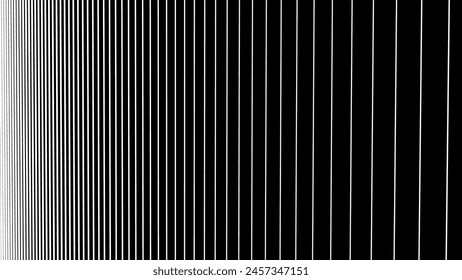 Line Halftone Gradient Effect Pattern. Vertical Straight Lines Background. Black and White Abstract Texture with Parallel Stripes Thick to Thin. Vector Illustration.