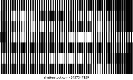 Line Halftone Gradient Effect Pattern. Vertical Straight Lines Background. Black and White Abstract Texture with Parallel Stripes Thick to Thin. Vector Illustration.