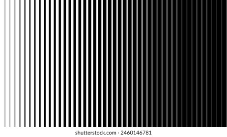 Line Halftone Gradient Effect Pattern. Vertical Straight Lines Background. Black and White Abstract Texture with Parallel Stripes Thick to Thin. Vector Illustration.