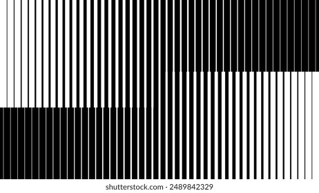 Line Halftone Gradient Effect Pattern. Vertical Straight Lines Background. Black and White Abstract Texture with Parallel Stripes Thick to Thin. Vector Illustration.