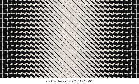 Line Halftone Gradient Effect Pattern. Rotating Lines Gradation Background. Black and White Abstract Texture with Stripes Thick to Thin. Vector Illustration.