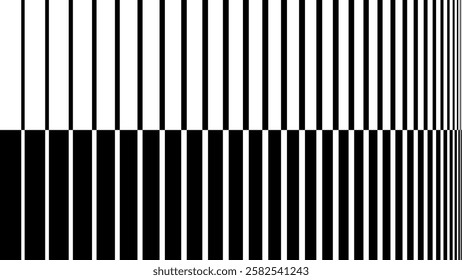 Line Halftone Gradient Effect Pattern. Vertical Straight Lines Background. Black and White Abstract Texture with Parallel Stripes Thick to Thin. Vector Illustration.