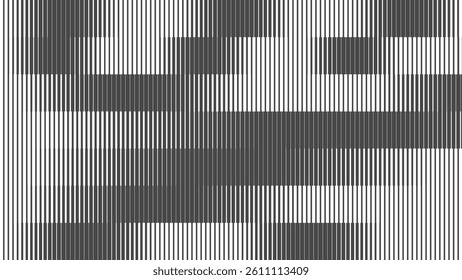 Line Halftone Gradient Effect Pattern. Vertical Straight Lines Background. Black and White Abstract Texture with Parallel Stripes Thick to Thin. Vector Illustration.