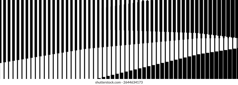 Padrão De Efeito De Gradiente De Meio-Tom De Linha. Plano de Fundo de Linhas Retas Verticais. Textura abstrata em preto e branco com listras paralelas grossas a finas.