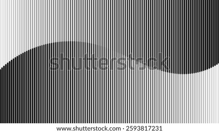 Line Halftone Gradient Effect Smooth Wave Pattern. Vertical Straight Lines Background. Black and White Abstract Texture with Parallel Stripes Thick to Thin. Vector Illustration.