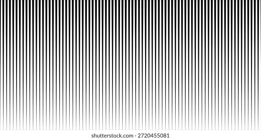 Textura de degradado de semitono de línea. Fondo de gradación de Vertical vibrante. Fondo de patrón de rayas repetido. Negro paralelo delgado a grueso fondo de moire de la raya para la superposición, impresión, cubierta. Arte vectorial