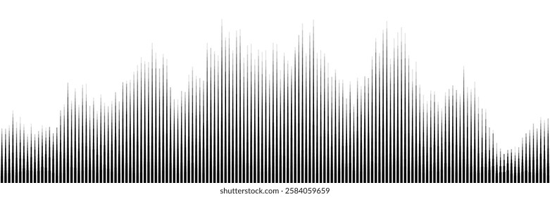 Line halftone texture with wavy gradient. Sound wave illustration. Signals with different amplitude on timeline distribution as a graph with different line height.