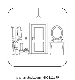 Line hall interior with entrance door. Vector illustration of hallway.