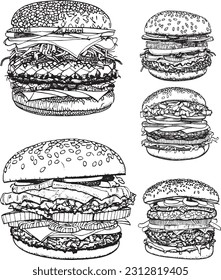 line hamburger sketch handrawnd set 