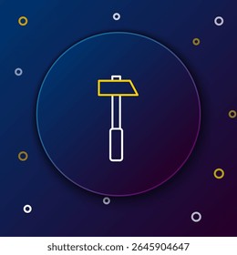 Icono del martillo de la línea aislado en fondo azul. Herramienta para reparación. Concepto de contorno colorido. Vector
