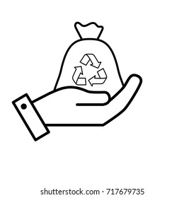 line hand with bag recycle to environment care