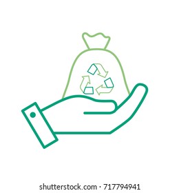 line hand with bag recycle to environment care