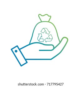 line hand with bag recycle to environment care