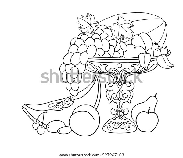 Line Hand Draw Fruit Vase Coloring Stock Vector (Royalty Free) 597967103