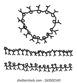 Line hand drawing of harmonious people, hand touch on white background vector illustration