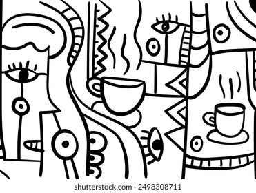 
line hand drawn background.cubism art style face portrait,decorative,memphis,vector illustration.