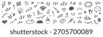 Line hand drawn cute movement element effect sketch shape. Hand drawn cute doodle line motion element arrow, emphasis, shock emotion, sparkle. Motion cartoon emoticon chalk icon. Vector illustration