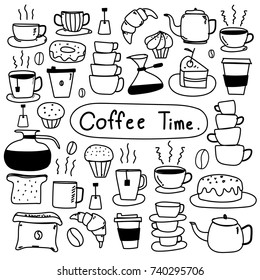 Line Hand Drawn Doodle Vector Set Of Coffee. Vector Illustration.