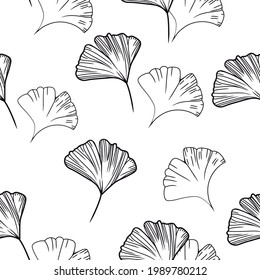 Line hand drawn of Ginkgo biloba seamless pattern