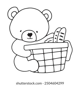 line hand drawn kawaii baby bear. children book paint