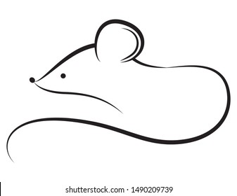 Line hand drawn mouse in calligraphy style. Vector illustration. Zodiac sign Rat.
